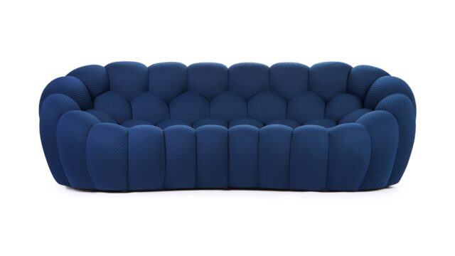 The Bubble – Navy Waffled Jersey, Three Seater Sofa