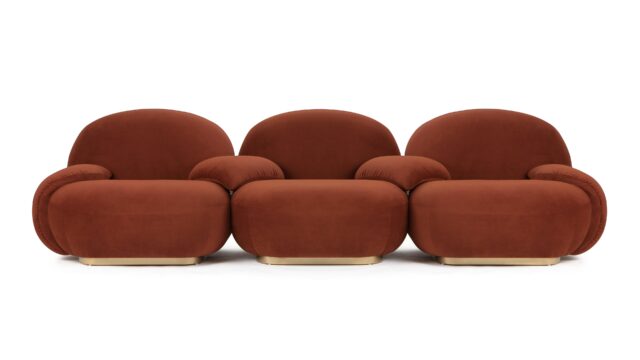 The Pacha – Russet Plush Velvet, Three Seater Sofa