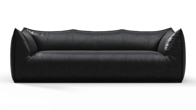The Bambole – Midnight Black Premium Leather, Three Seater Sofa