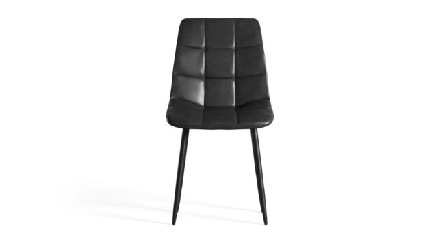 Modern Dining Chair – Black Vegan Leather And Black Metal Legs, Wolfgang