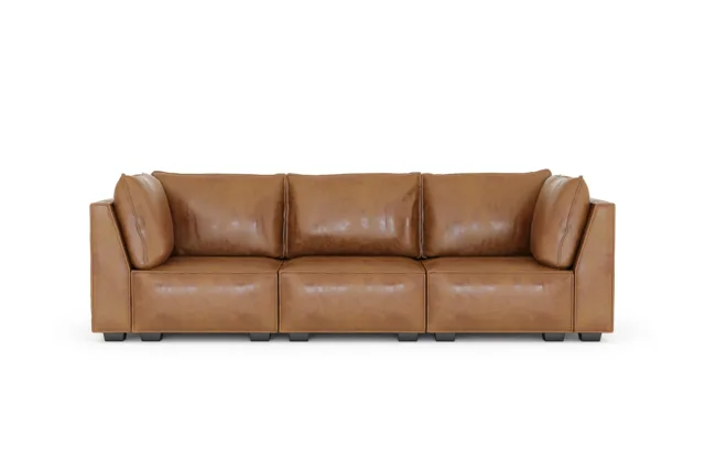 Elaine – Brown Vegan Leather, Three Seater Sofa